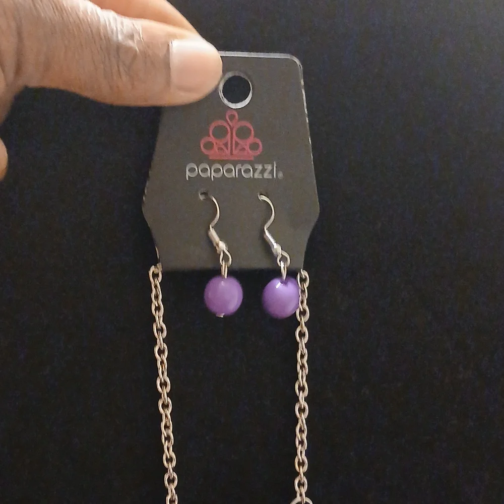 Papparazi Silver Necklace set with purple accents - Picture 4 of 4